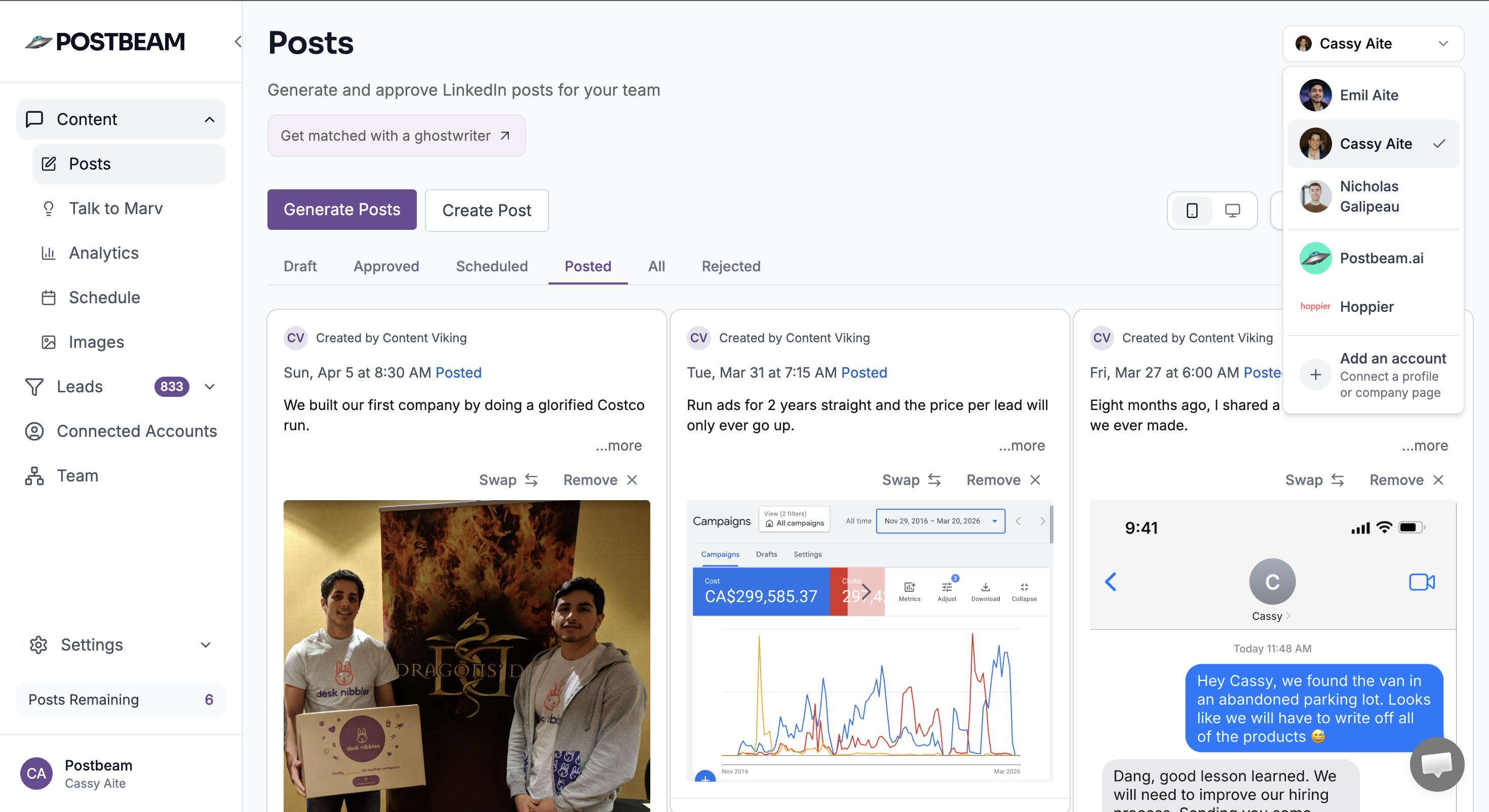 Content creation and scheduling dashboard